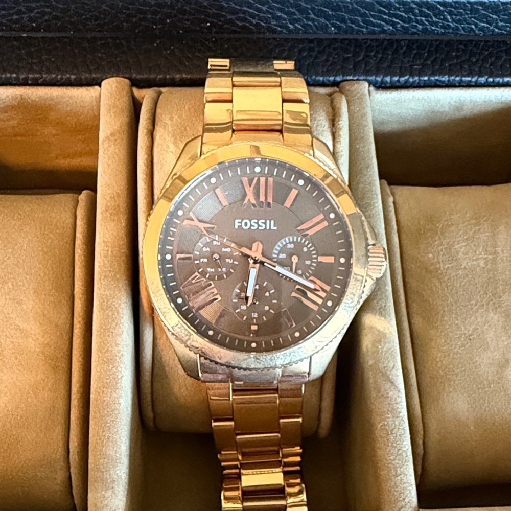 Fossil Gold-Tone Watch with Black Dial